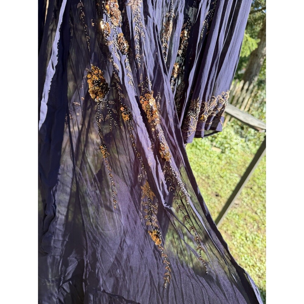 Free People Women’s S Embellished Velvet Maxi Duster Coat Boho Sequin NWT $800 - Picture 6 of 16